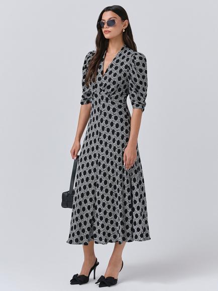 Ghost Mia V-Neck Empire Line Dress, Black/Grey - view 2, Black/Grey