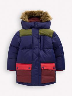 Mini Boden Kids' Fleece Lined Coat, Navy/Multi, Navy/Multi