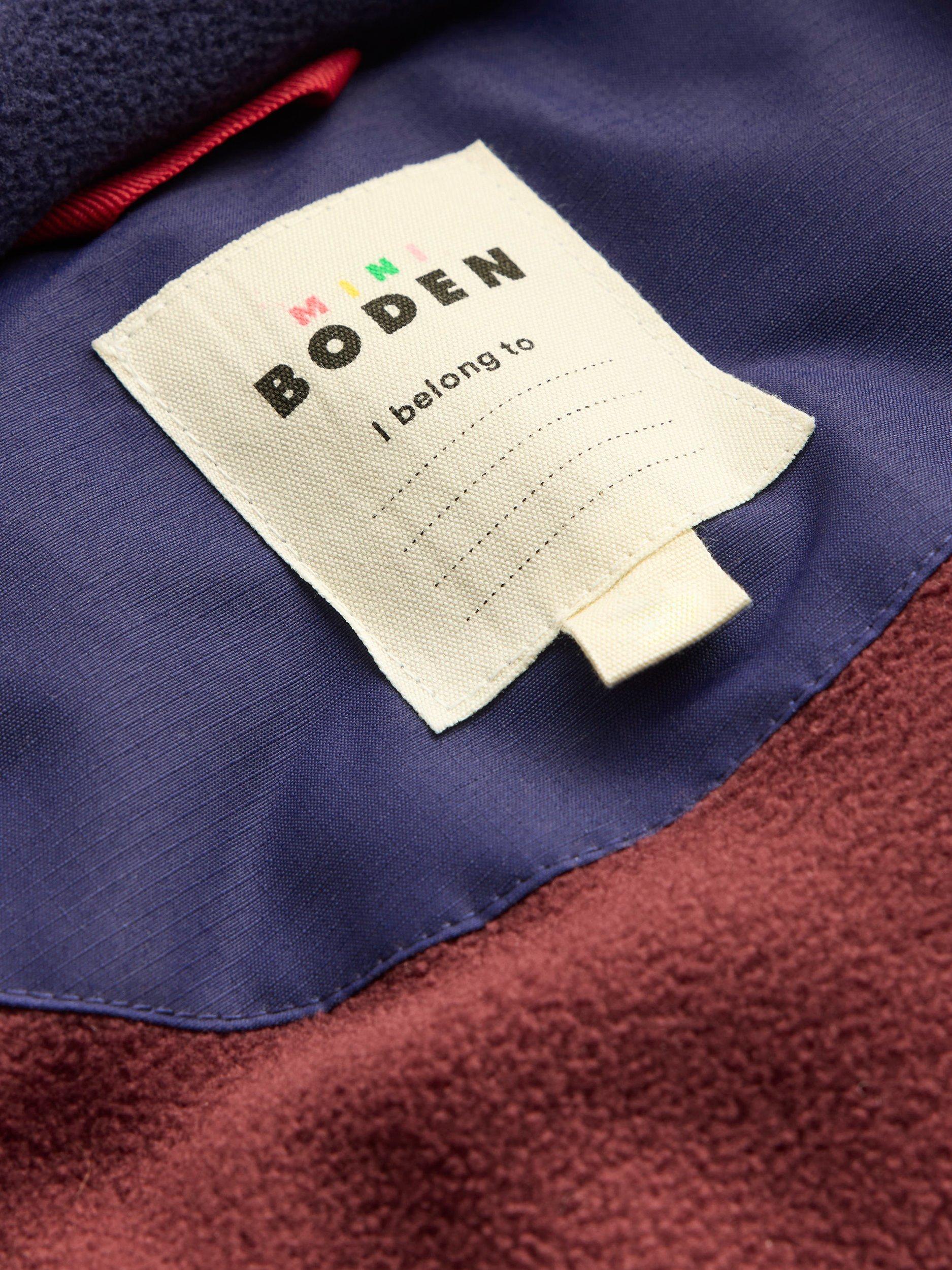 Product image 4 of 5, which shows Mini Boden Kids' Fleece Lined Coat, Navy/Multi, 2-3 years