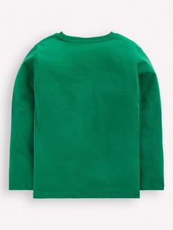 Mini Boden Kids' Pure Cotton Long Sleeved T-Shirt, Pine Green Trains - view 2, Pine Green Trains