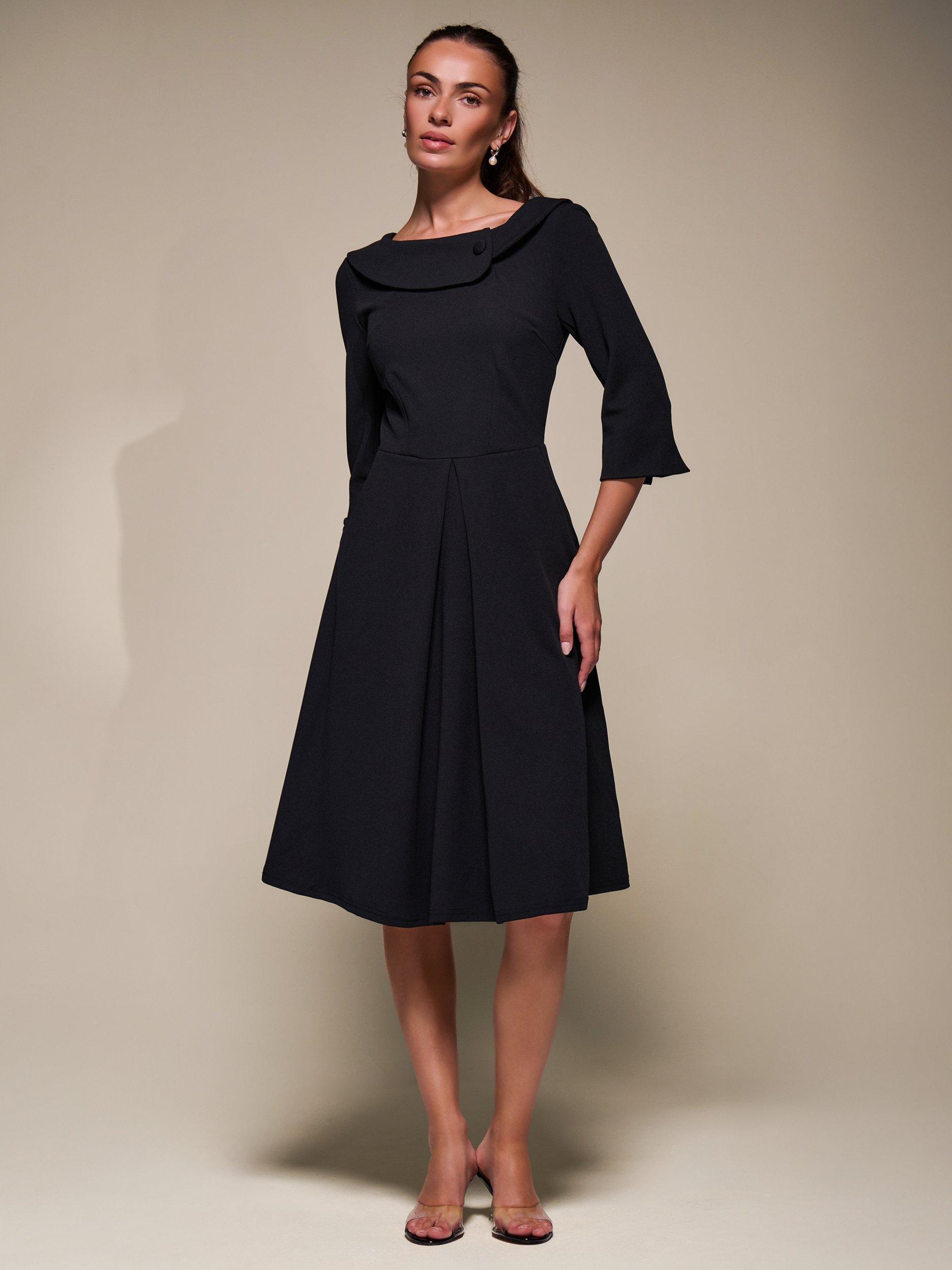 black dress midi formal Round Neck 3/4 Sleeve Midi Dress, Black – Jolie Moi Retail main image 1