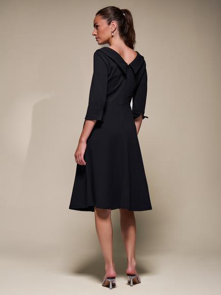 Jolie Moi Roll Collar Long Sleeve Midi Dress - view 2, Black