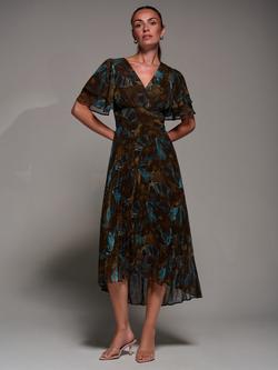 Jolie Moi Angel Sleeve Wrap Dress, Brown Abstact, Brown Abstract