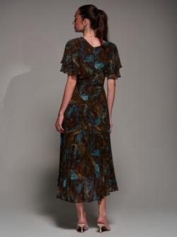 Jolie Moi Angel Sleeve Wrap Dress, Brown Abstact - view 2, Brown Abstract