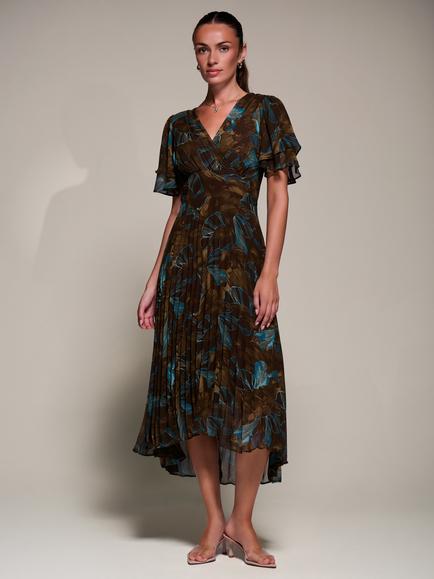 Jolie Moi Angel Sleeve Wrap Dress, Brown Abstact - view 2, Brown Abstract