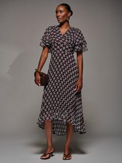 Jolie Moi Angel Sleeve Wrap Dress, Brown Geo, Brown Geo