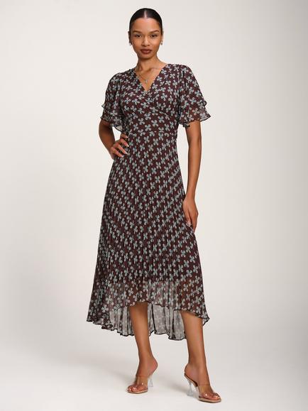 Jolie Moi Angel Sleeve Wrap Dress, Brown Geo, Brown Geo