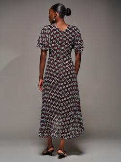 Jolie Moi Angel Sleeve Wrap Dress, Brown Geo - view 2, Brown Geo