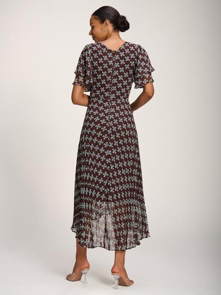 Jolie Moi Angel Sleeve Wrap Dress, Brown Geo - view 2, Brown Geo