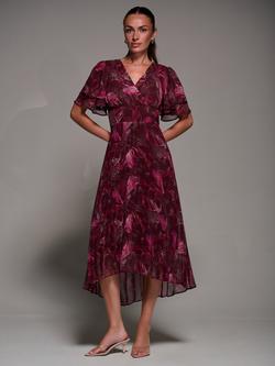 Jolie Moi Angel Sleeve Wrap Dress, Burgundy Abstract, Burgundy Abstract
