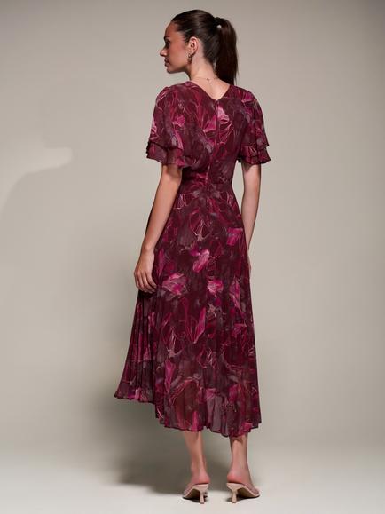 Jolie Moi Angel Sleeve Wrap Dress, Burgundy Abstract - view 2, Burgundy Abstract