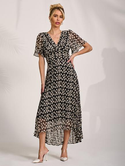 Jolie Moi Chiffon Floaty Dress, Black Spot, Black Spot