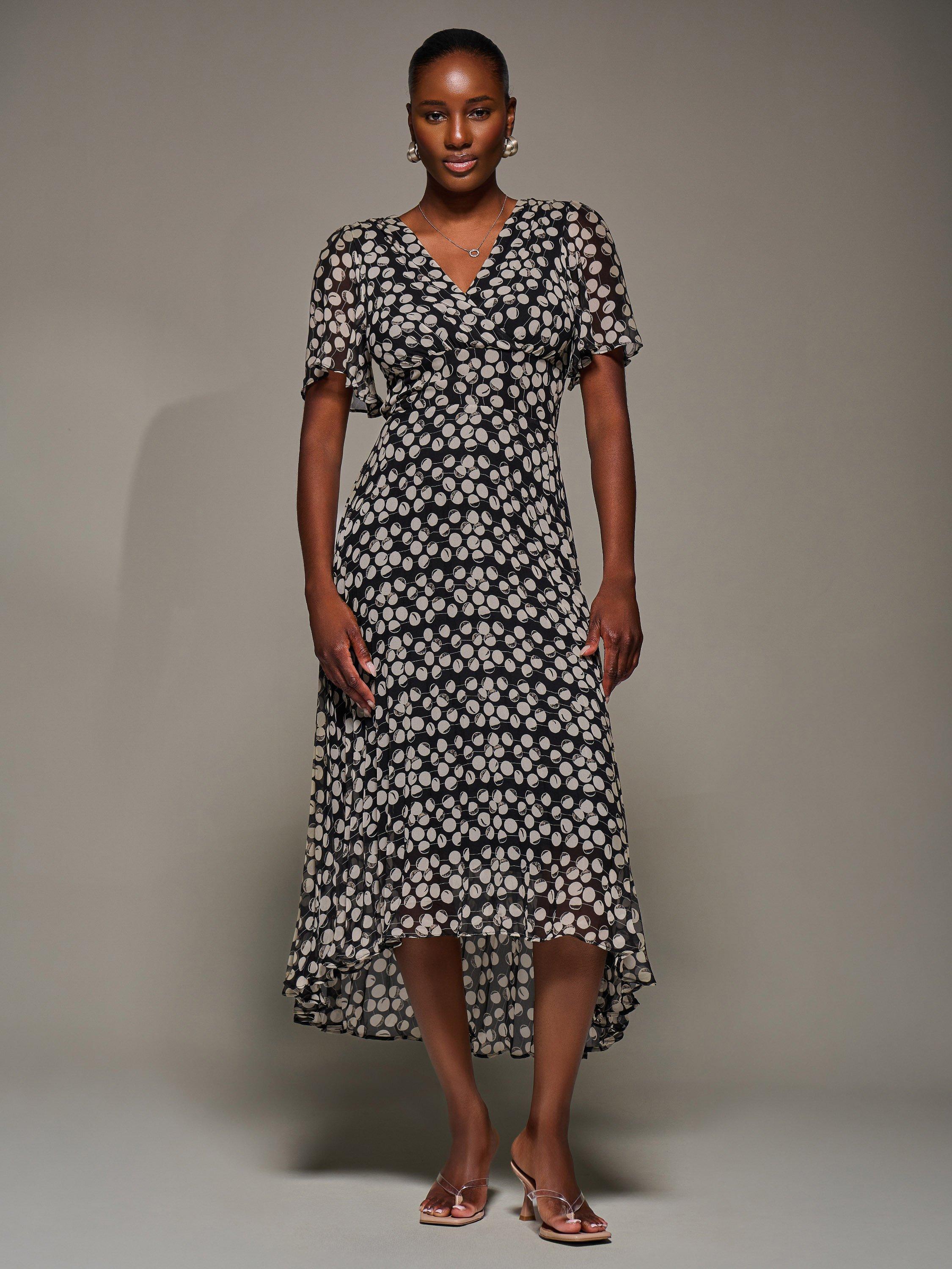 Product image 3 of 6, which shows Jolie Moi Chiffon Floaty Dress, Black Spot, 8