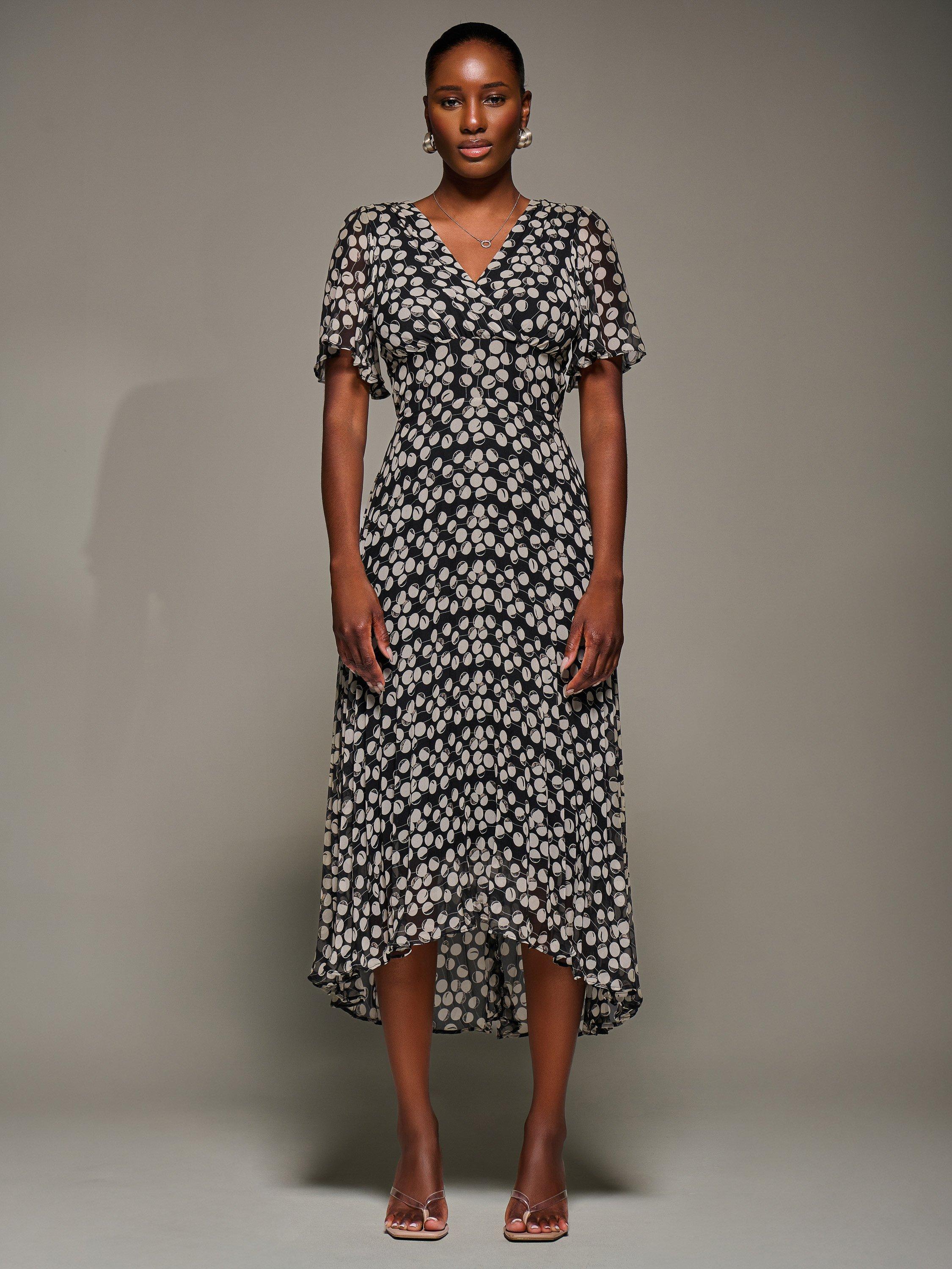 Product image 6 of 6, which shows Jolie Moi Chiffon Floaty Dress, Black Spot, 8