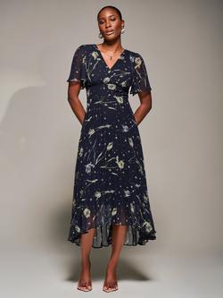 Jolie Moi Chiffon Floaty Dress, Navy Abstract, Navy Abstract