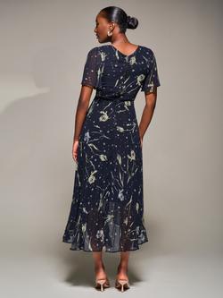 Jolie Moi Chiffon Floaty Dress, Navy Abstract - view 2, Navy Abstract