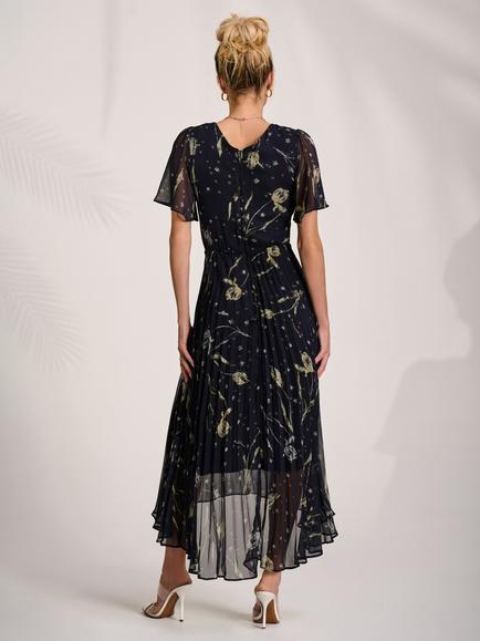 Jolie Moi Chiffon Floaty Dress, Navy Abstract - view 2, Navy Abstract