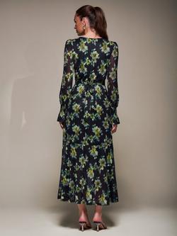 Jolie Moi Frill Mesh Long Sleeve Ruffle Dress, Yellow Floral - view 2, Yellow Floral