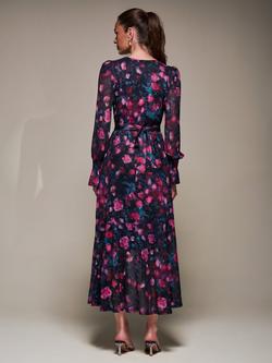 Jolie Moi Floral Frill Mesh Ruffle Dress, Pink Floral - view 2, Pink Floral