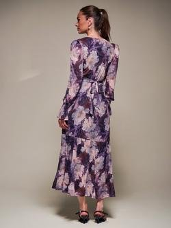Jolie Moi Frill Mesh Long Sleeve Ruffle Dress - view 2, Purple Floral