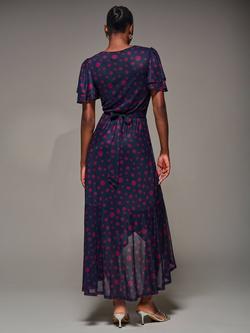 Jolie Moi Mesh Frill Maxi Dress, Navy Spot - view 2, Navy Spot