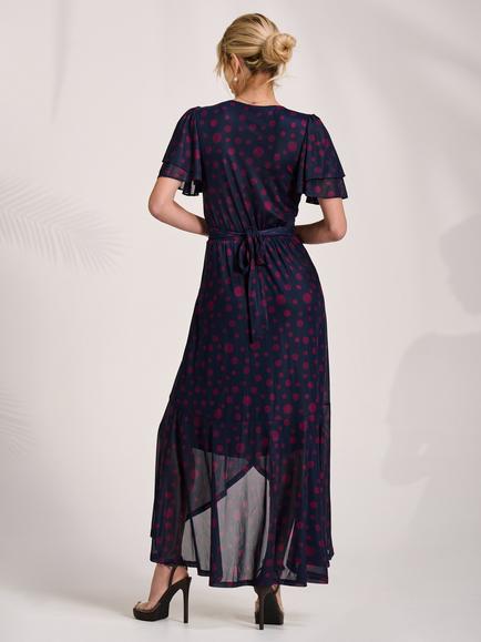 Jolie Moi Mesh Frill Maxi Dress, Navy Spot - view 2, Navy Spot