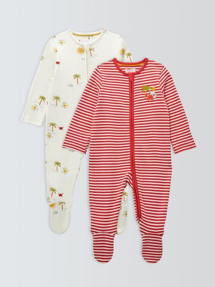 John Lewis Baby Sealife Sleepsuit, Pack of 2, Red, Red