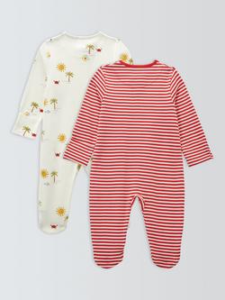 John Lewis Baby Sealife Sleepsuit, Pack of 2, Red - view 2, Red