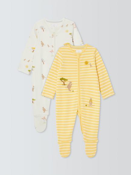John Lewis Baby Kangaroo Sleepsuit, Pack of 2, Yellow, Yellow