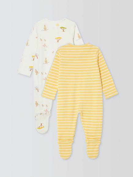 John Lewis Baby Kangaroo Sleepsuit, Pack of 2, Yellow - view 2, Yellow