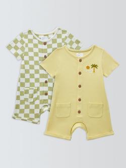 John Lewis Baby Ribbed/Print Rompers, Pack of 2, Multi, Multi