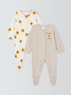 John Lewis Baby Sunflower Sleepsuit, Pack of 2, Natural, Natural