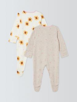 John Lewis Baby Sunflower Sleepsuit, Pack of 2, Natural - view 2, Natural