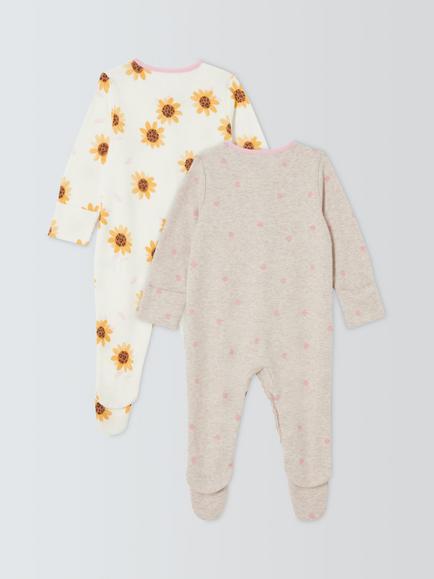 John Lewis Baby Sunflower Sleepsuit, Pack of 2, Natural - view 2, Natural