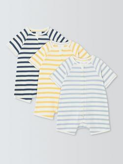 John Lewis Baby Ribbed Stripe Rompers, Pack of 3, Multi, Multi
