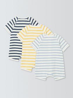 John Lewis Baby Ribbed Stripe Rompers, Pack of 3, Multi - view 2, Multi