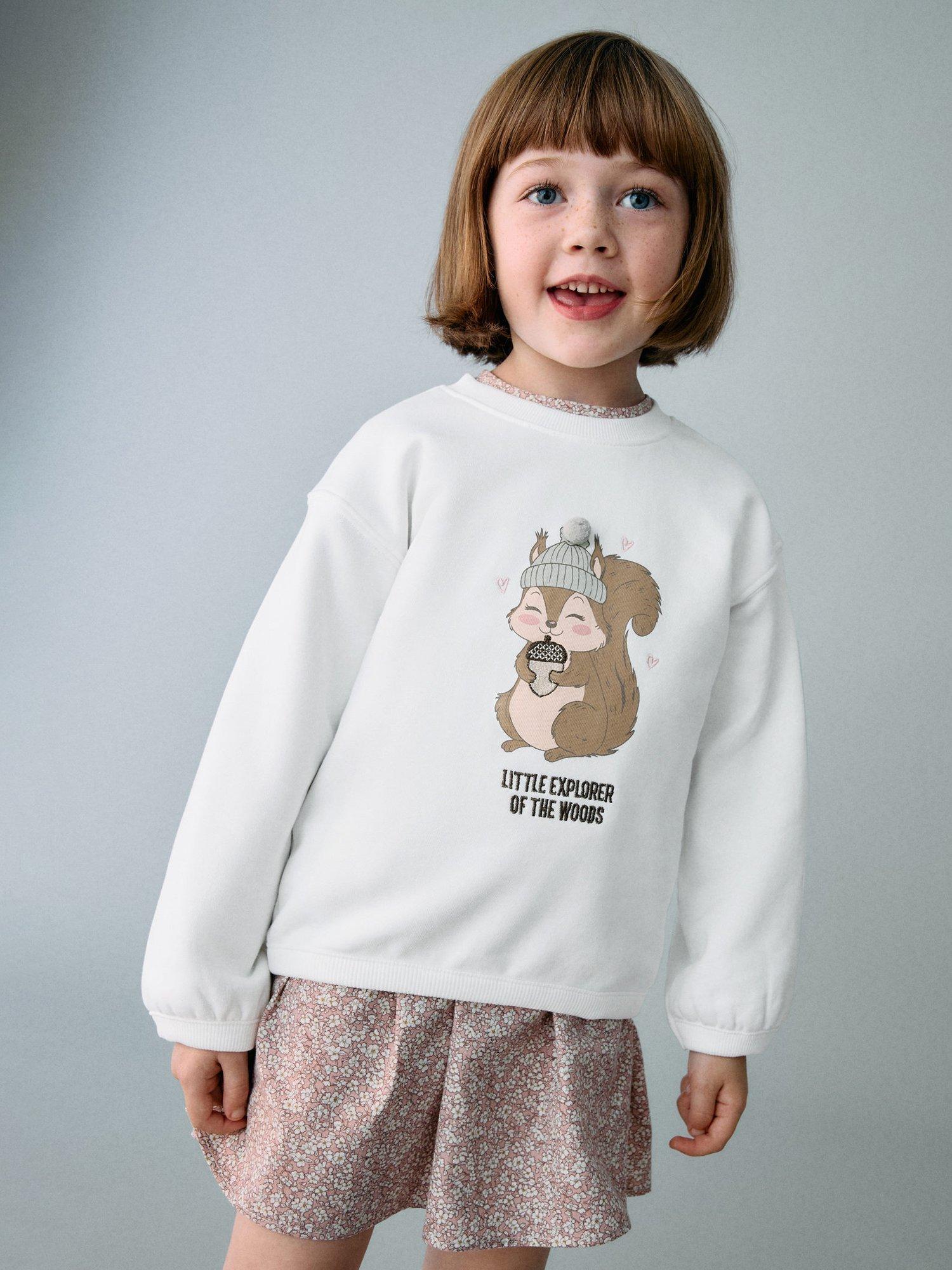 Product image 1 of 5, which shows Mango Kids' Ardilla Cotton Squirrel Sweatshirt, Natural White, 18-24 months