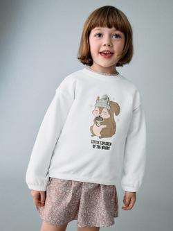 Mango Kids' Ardilla Cotton Squirrel Sweatshirt, Natural White, Natural White