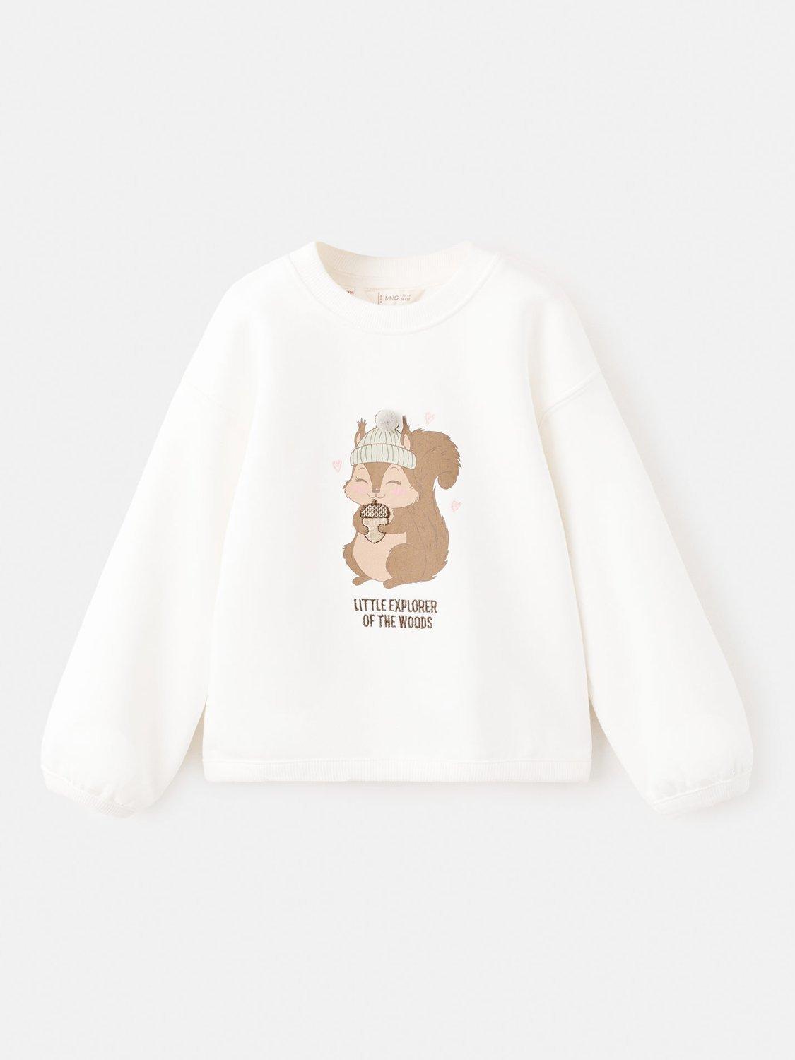 Product image 2 of 5, which shows Mango Kids' Ardilla Cotton Squirrel Sweatshirt, Natural White, 18-24 months