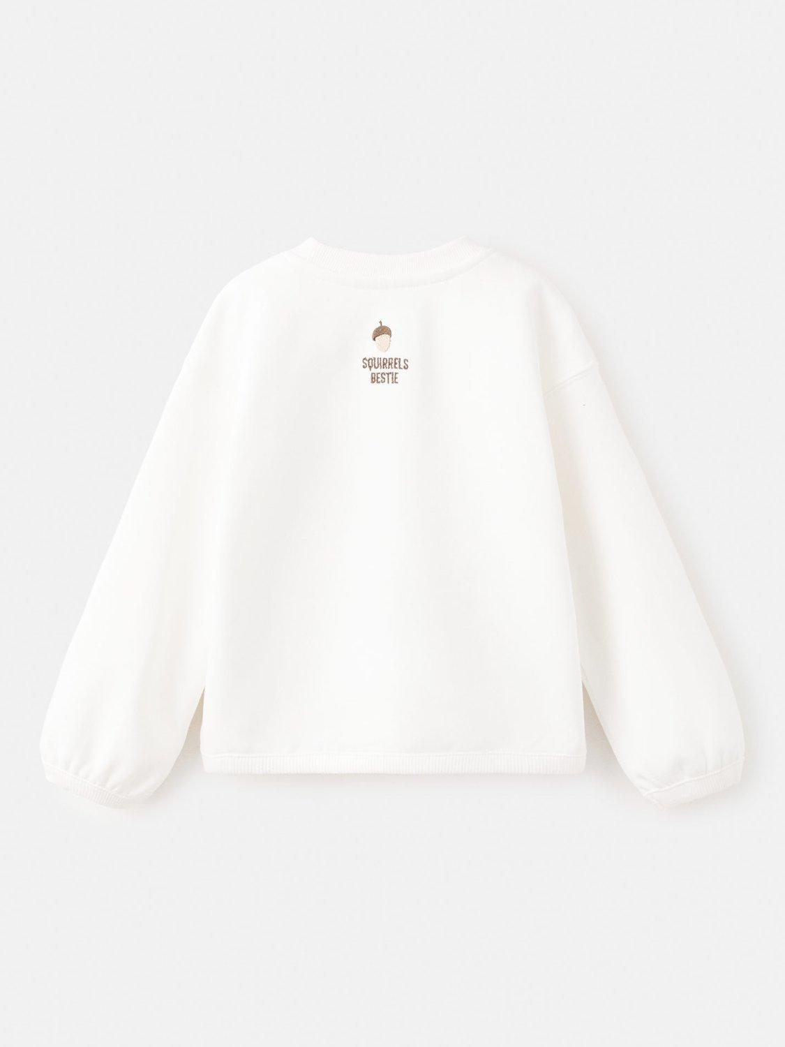 Product image 3 of 5, which shows Mango Kids' Ardilla Cotton Squirrel Sweatshirt, Natural White, 18-24 months