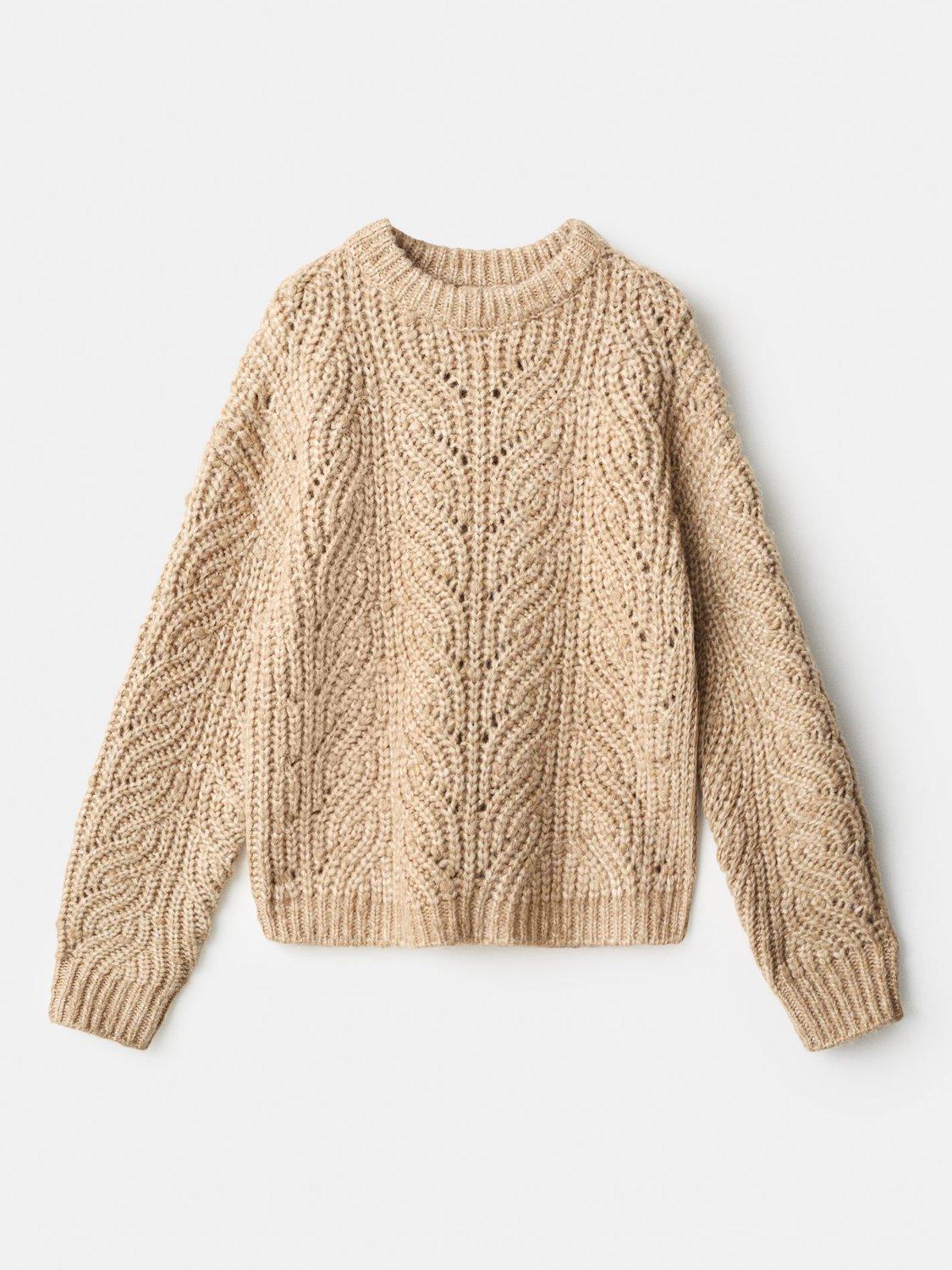 Product image 1 of 4, which shows Mango Kids' Maple Chunky Knit Jumper, Medium Brown, 5-6 years