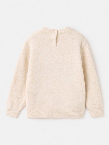 Mango Kids' Knitted Crew Neck Squirrel Jumper, Light Beige - view 2, Light Beige