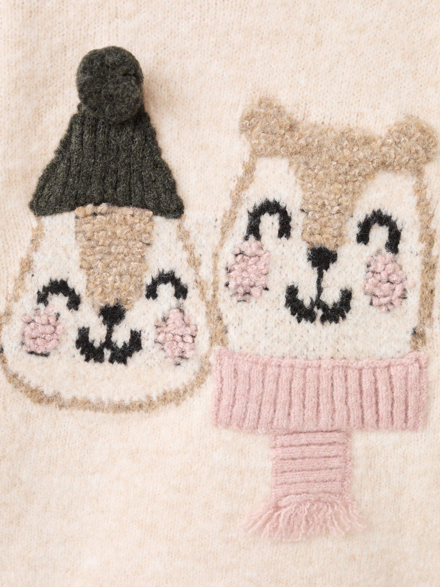 Product image 3 of 4, which shows Mango Kids' Knitted Crew Neck Squirrel Jumper, Light Beige, 3-4 years