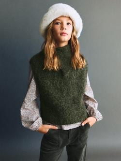 Mango Kids' Astrid Sleeveless Waistcoat, Dark Green, Dark Green