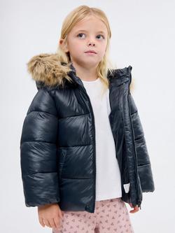 Mango Kids' Ciniab Quilted Hooded Coat, Navy, Navy