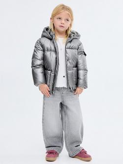 Mango Kids' Plati Metallic Quilted Jacket, Silver - view 2, Silver