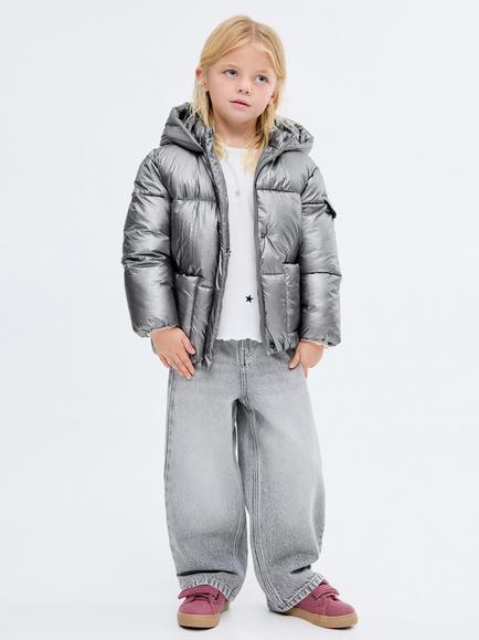Mango Kids' Plati Metallic Quilted Jacket, Silver - view 2, Silver