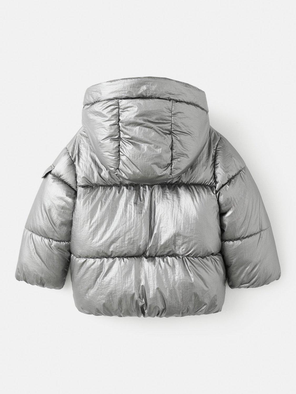 Product image 4 of 7, which shows Mango Kids' Plati Metallic Quilted Jacket, Silver, 12-18 months