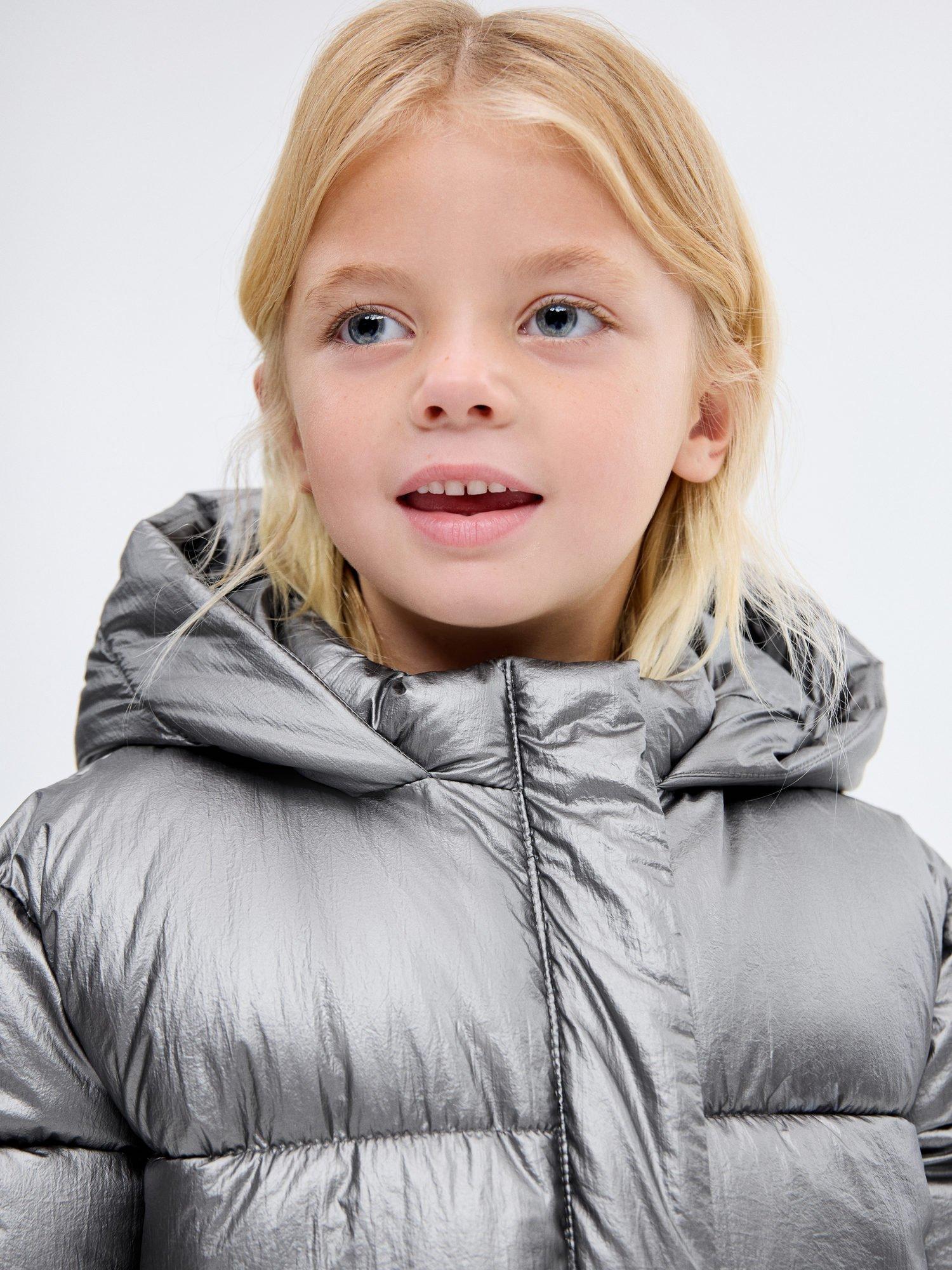 Product image 6 of 7, which shows Mango Kids' Plati Metallic Quilted Jacket, Silver, 12-18 months