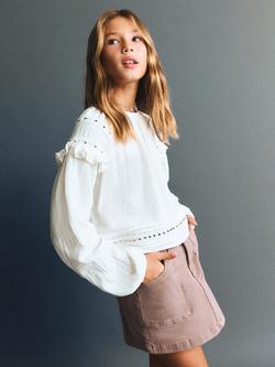 Mango Kids' Becca Cotton Ruffle Blouse, Natural White, Natural White